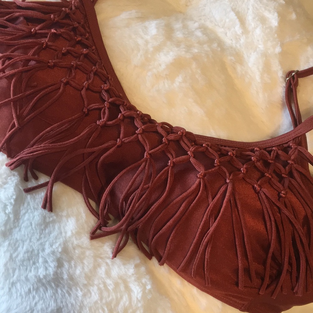 Copper fringe padded swim top bikini